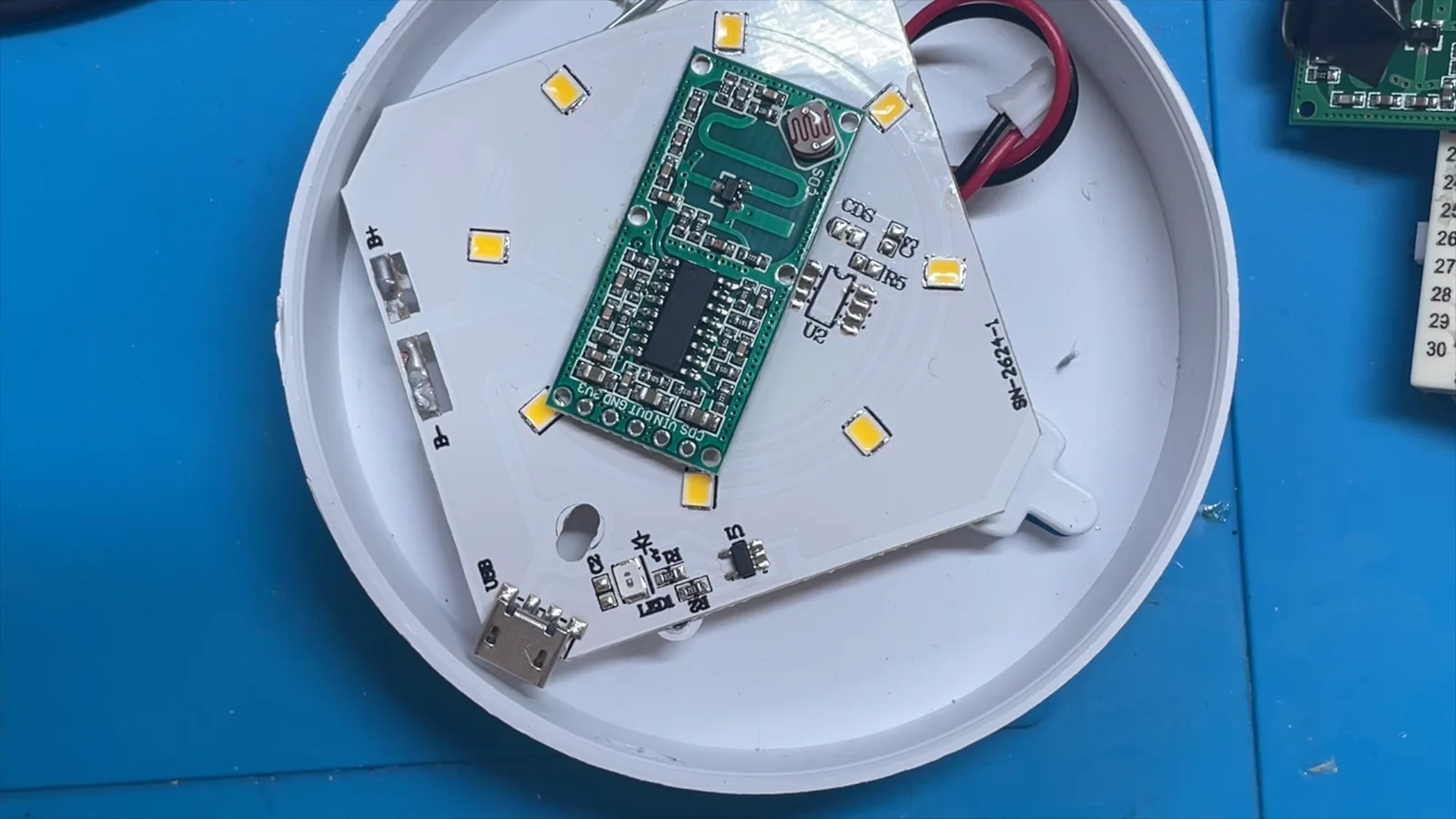 The radar module test fitted on the stripped PCB