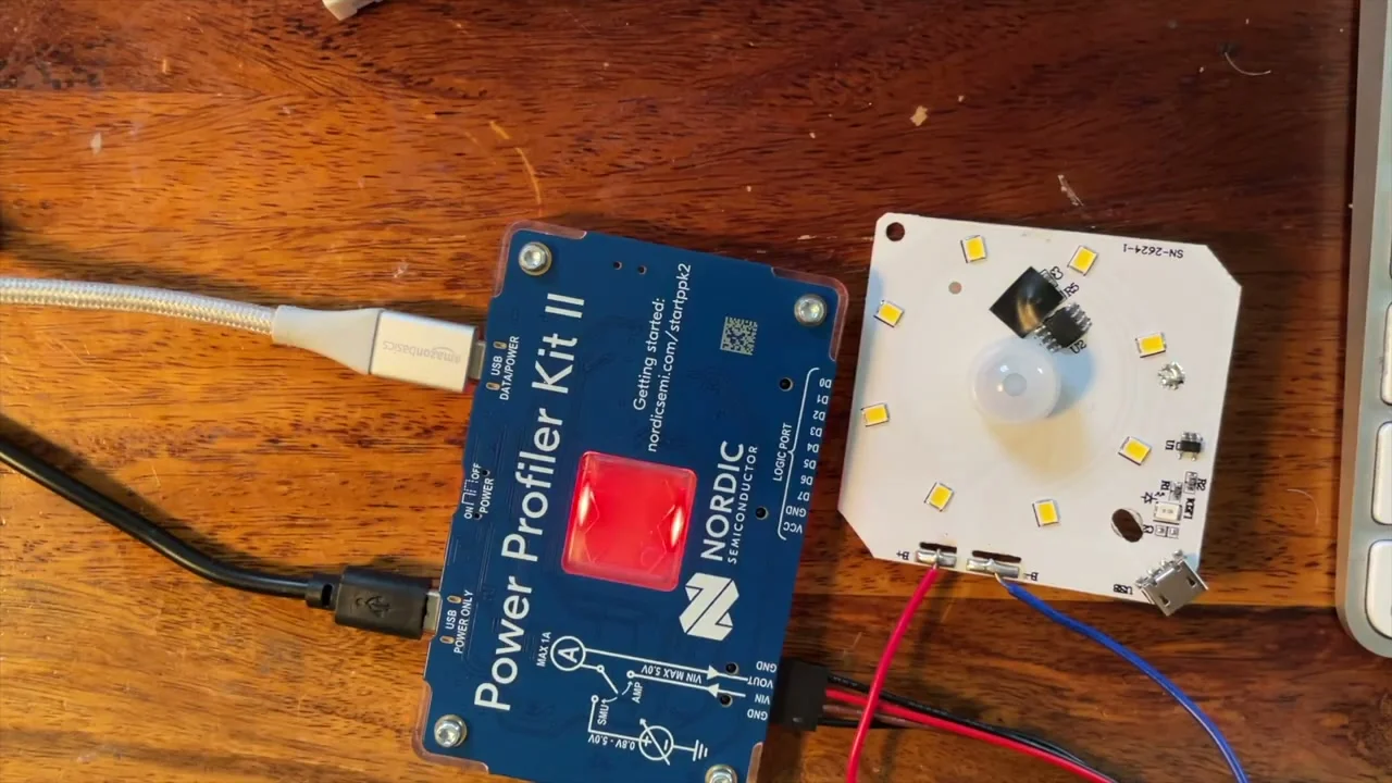 PPK2 wired up to the original night light PCB