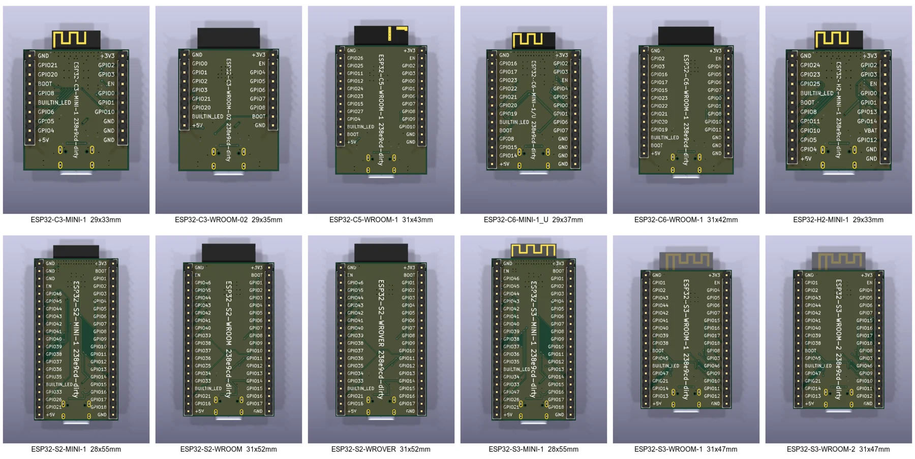 The backs of all twelve, with pin labels and the version stamp
