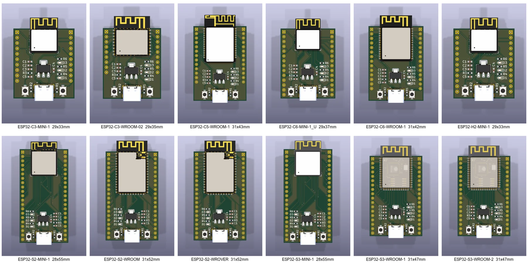 All 12 boards, to scale
