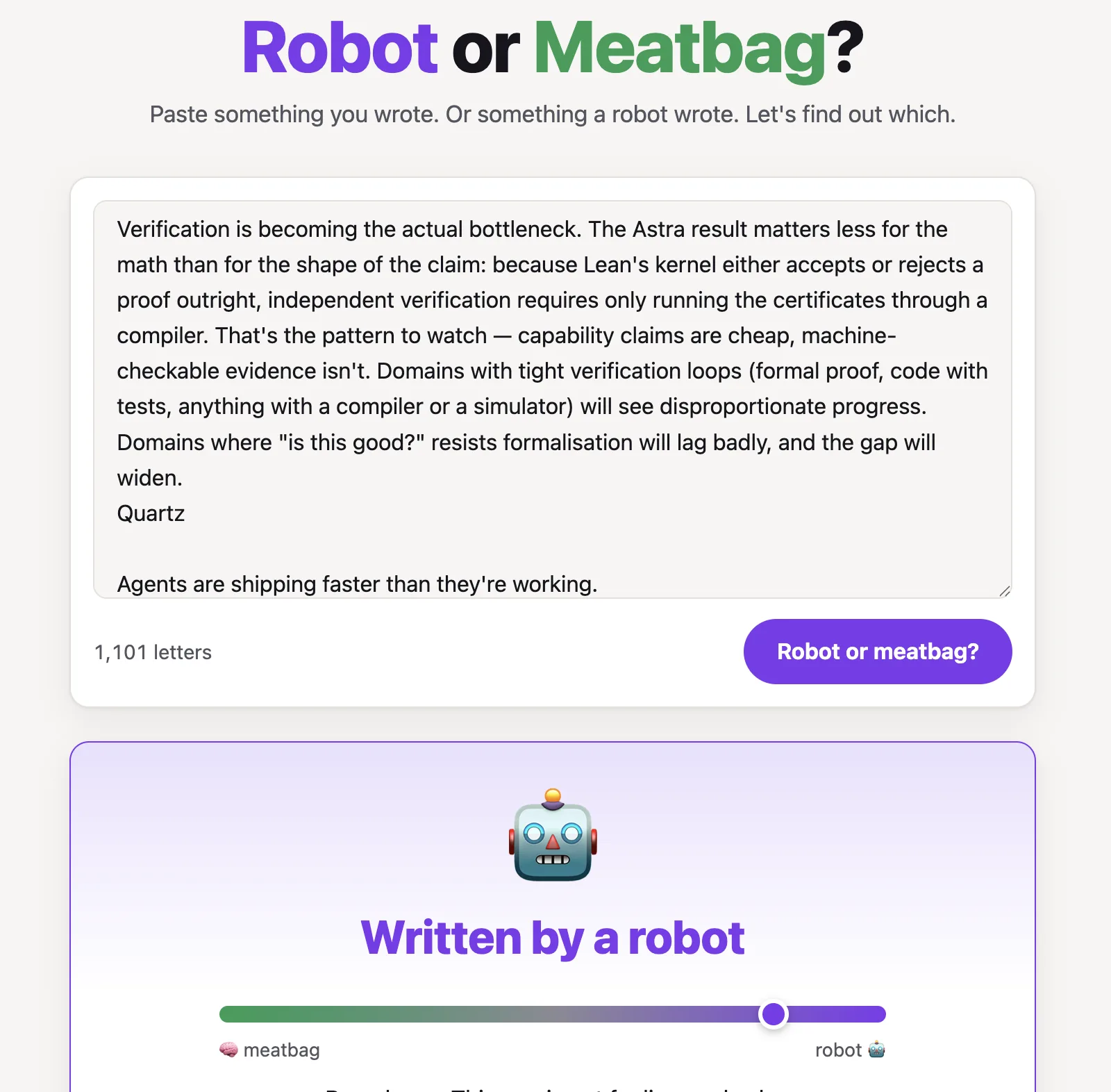 Robot or Meatbag? - the detector calling a pasted passage "Written by a robot"