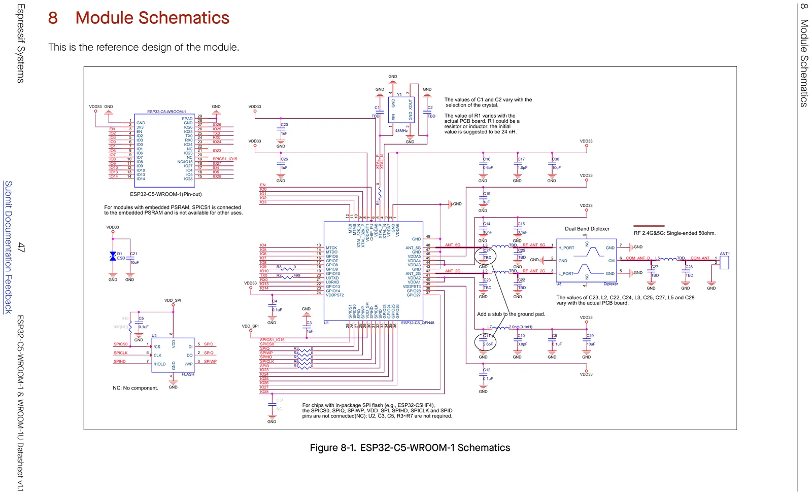 ESP32-C5-WROOM-1 module reference-design schematic