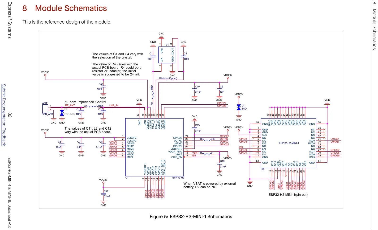 ESP32-H2-MINI-1 module reference-design schematic